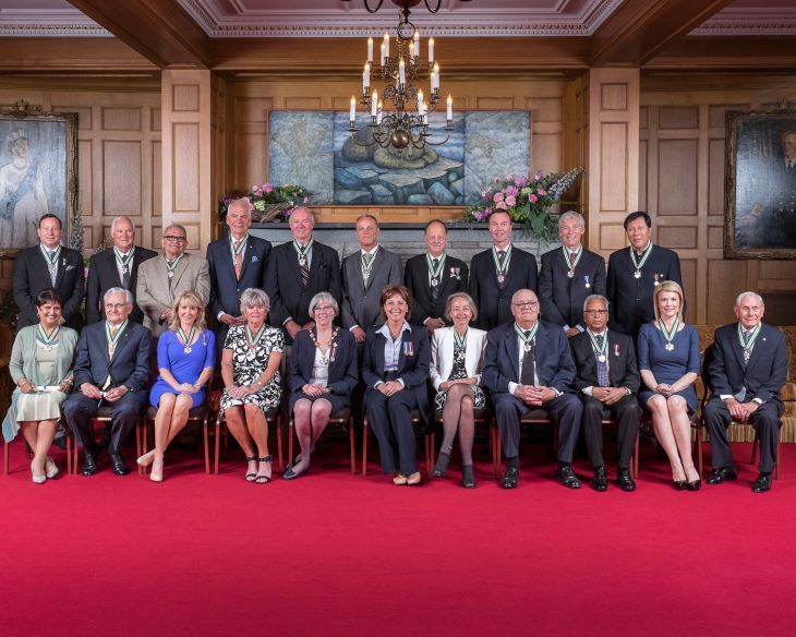 Order of British Columbia:  Best of British Columbia (BC) bestowed with Province’s highest honour <br>Order of British Columbia - 2015 Laureates <br />  Standing (Left to Right): Lorne R. Segal (2014); Barry Lapointe; Chief Robert Joseph; Al B. Etmanski; Kerry Dennehy; Tim Collings; Dr. Ron Burnett; Don R. Lindsay (2014); Jim Shepard; Sing Lim Yeo <br />  Seated (Left to Right): Dr. Saida Rasul; Rudolph North (2014); Wendy Lisogar-Cocchia; Ginny Dennehy; Her Honour The Honourable Judith Guichon, Lieutenant Governor; The Honourable Christy Clark, Premier; Jane Dyson; Norman Rolston; Hari Varshney; Tamara Taggart; Melvin Zajac