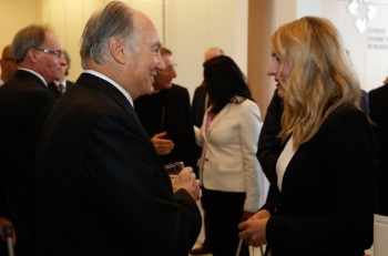 His Highness the Aga Khan in conversation with Honourable Mélanie Joly, Minister of Canadian Heritage (Image credit: GCP)